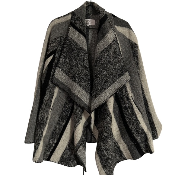 Zara Sweaters - Zara Wool Knit Stripe Shawl Draped Cardigan size M